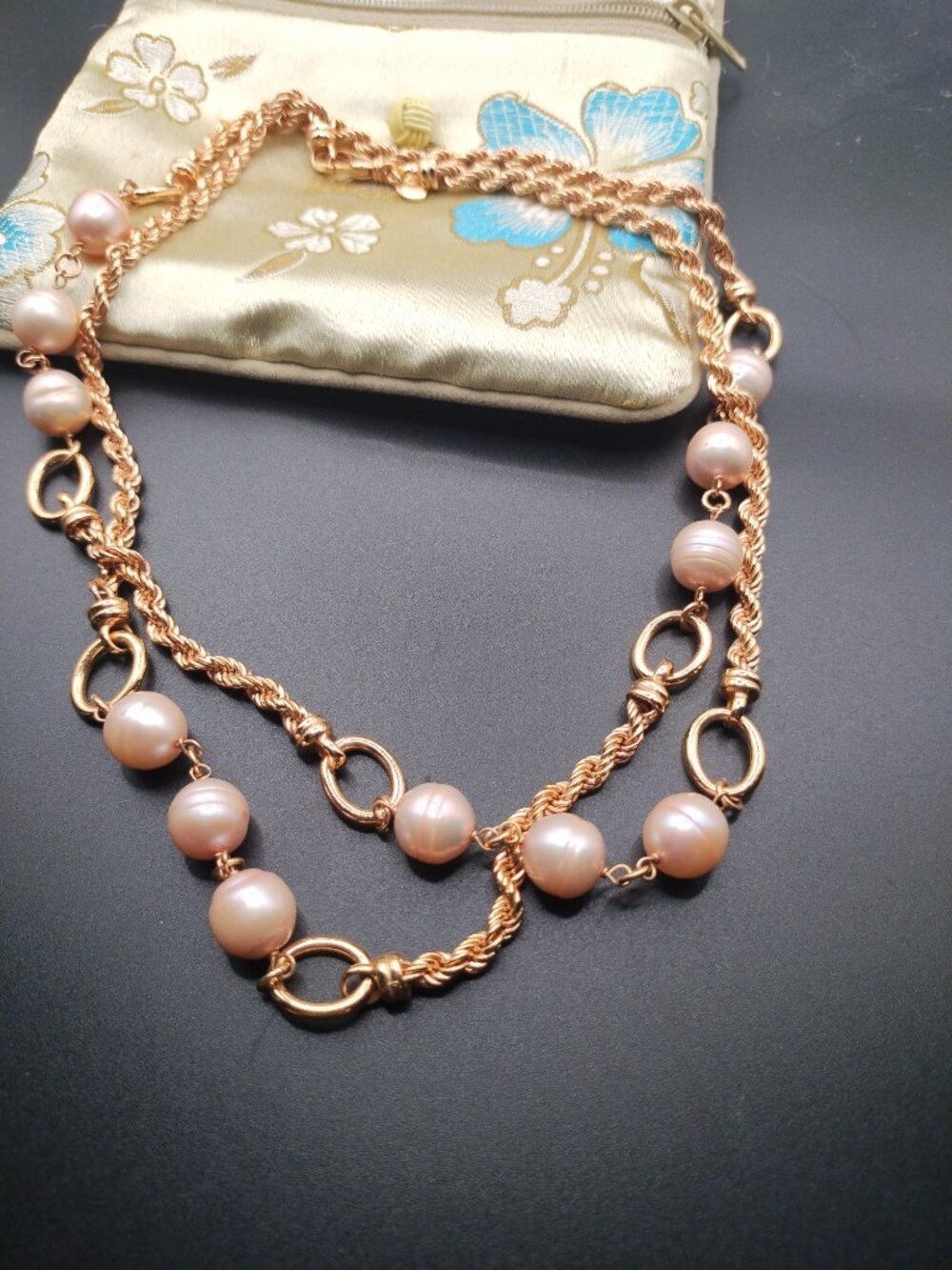 Honora Bronze Italy Genuine Pink Pearl Necklace, Rose Gold Finish, 36" Long. - Picture 3 of 14